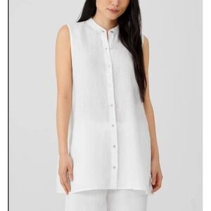 Eileen Fisher Sleeveless Tunic Womens XXS White Good Organic Cotton Gauze